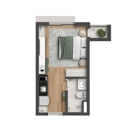 Foto da planta de 21 metros quadrados do Auren Vila Clementino