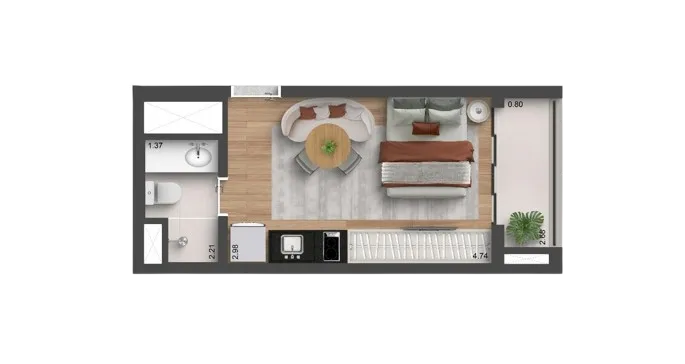 Foto da planta de 23 metros quadrados do Auren Vila Clementino