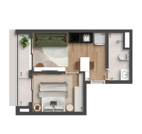 Foto da planta de 31 metros quadrados do Auren Vila Clementino